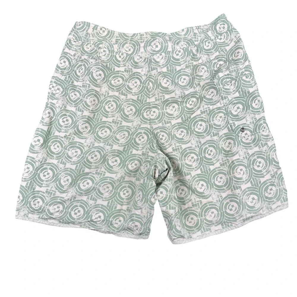 Patagonia Mens Boardshorts 35 Green Geometric Print Swim Trunks Gorpcore Summer